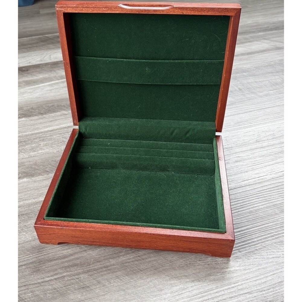 Vtg Eureka Mfg Wood Jewelry Box Green Velvet Keepsake Chest Organizer USA